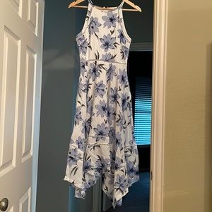 Zahara Blue and White Floral Print Midi Dress